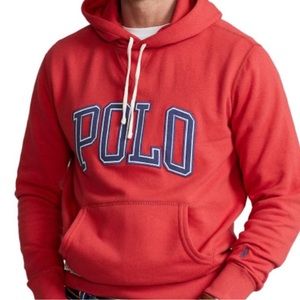 POLO RALPH LAUREN logo fleece hoodie color red size medium